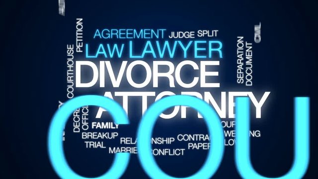 Divorce attorney animated word cloud, text design animation.