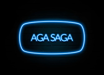 Aga Saga  - colorful Neon Sign on brickwall
