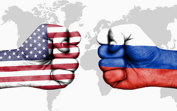 Conflict between USA and Russia - male fists