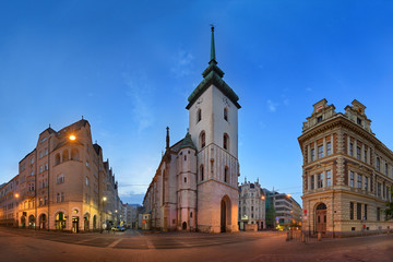 Fototapeta na wymiar Panorama of Saint James Church in the Morning, Brno, Czech Republic