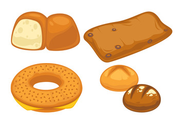 Bread flat icons set for bakery shop or patisserie.
