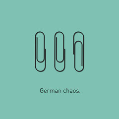 Minimalistic and funny concept of paperclip chaos Germany style. Vector illustration. Modern flat design.