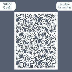 Laser cut wedding invitation card template.  Cut out the paper card with floral pattern.  Greeting card template for cutting plotter. Vector.