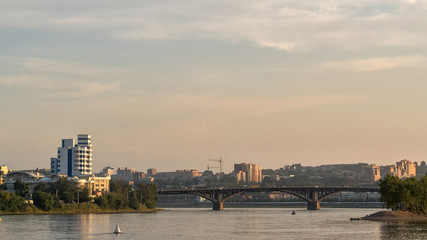 Fototapeta premium View of the Glazkov Bridge over the Angara, Irkutsk city