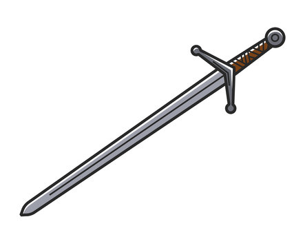 Ancient sword made of steel with carved handle