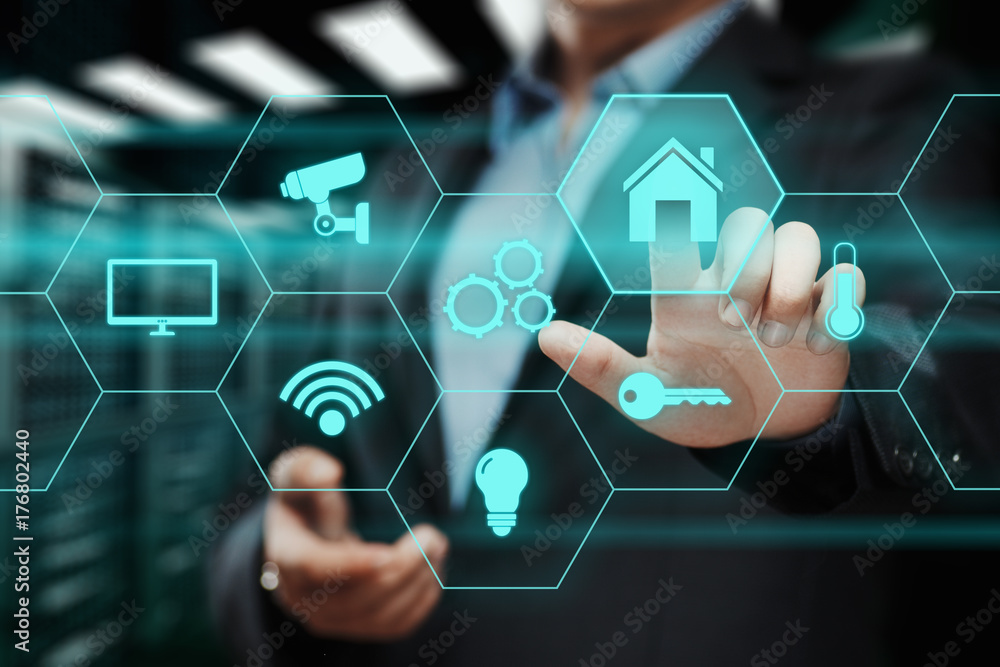 Poster smart home automation control system. innovation technology internet network concept