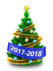 3d vibrant Christmas tree with 2017 2018 sign