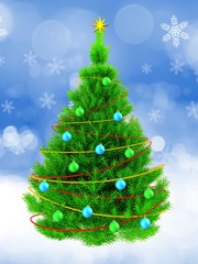 3d neon green Christmas tree over snow