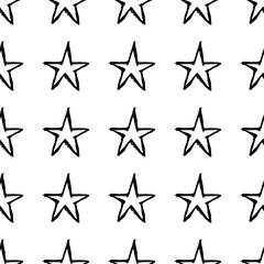 Seamless pattern with black stars on a white background.