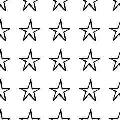 Seamless pattern with black stars on a white background.