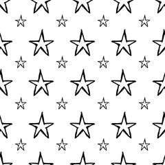 Seamless pattern with black stars on a white background.