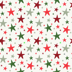 Seamless pattern with colored stars on a white background.