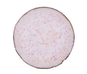 half cut of taro root isolated on white background