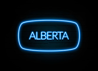 Alberta  - colorful Neon Sign on brickwall