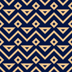 Golden blue geometric ornament. Seamless pattern