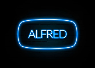 Alfred  - colorful Neon Sign on brickwall