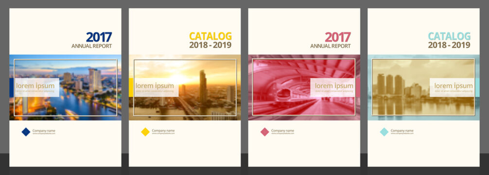Cover design for annual report and business catalog, magazine, flyer or booklet blue, yellow, red, and green colors. Brochure template layout. A4 cover vector EPS-10 sample image with Gradient Mesh.