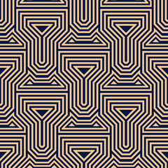 Geometric seamless pattern. Golden blue ornamental design