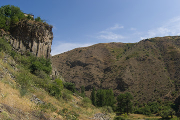 Fototapeta na wymiar View of mountains landscape in Garni, Armenia, selective focus