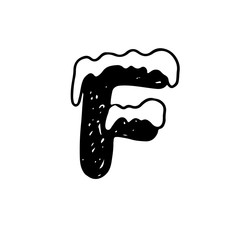 F. Christmas snowy alphabet. Christmas font with snow. Handdrawn lettering. Vector illustration.