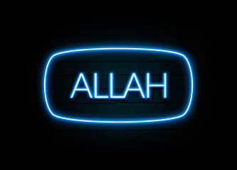 Allah  - colorful Neon Sign on brickwall