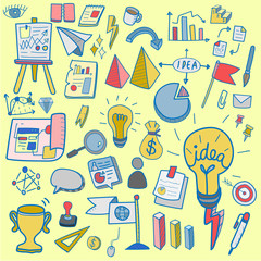 Illustration of startup business doodle collection