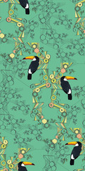 
toucan on a graphic background in the style of minimalism with honeycomb
