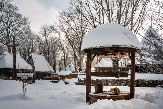 Pastoral winter scene at the Village Museum in Bucharest, Romania