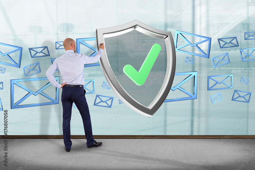 Poster shield symbol displayed on a futuristic interface - 3d rendering