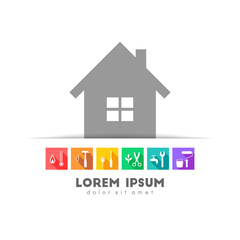 House with tools in colorful flat design. Tucked and pocket design.