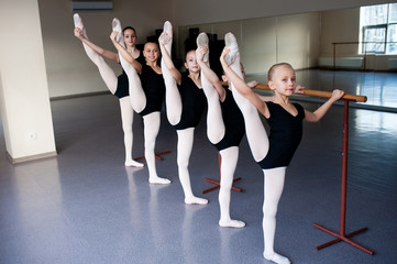Stretching, Children in Ballet Dance Class.