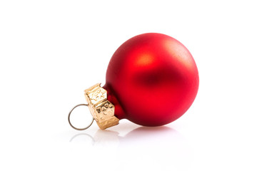 one red christmas balls isolated on white