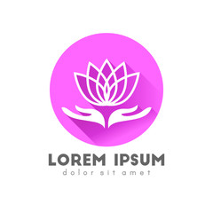 Lotus flower logo concept. Circle flat design with long shadow.