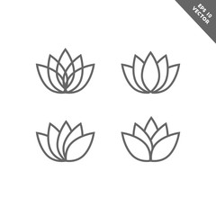 Lotus flower icon set in line art
