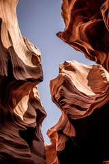 Texture of the picturesque weather-beaten stone walls of the Antelope Canyon, Arizona, USA