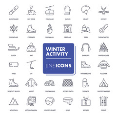 Line icons set. Winter activity