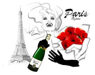 Poster Gelukkige vrouw die in Parijs reist © Isaxar