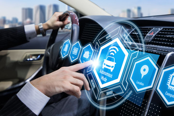 Futuristic interface of autonomous car. Graphical user interface. Head up display.