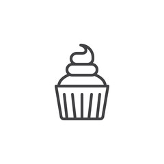 Cream cupcake line icon, outline vector sign, linear style pictogram isolated on white. Symbol, logo illustration. Editable stroke