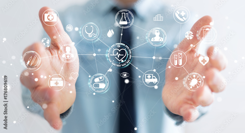 Aufkleber businessman using digital medical interface 3d rendering