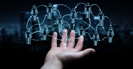 Businessman using hand drawn social network interface