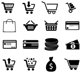 Black shopping and payment vector icons pack