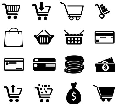 Black shopping and payment vector icons pack