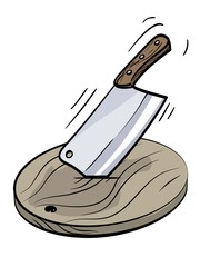 chef's knife in a cutting board. vector illustration on white