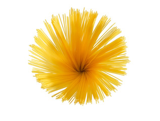 Uncooked long pasta on a white background