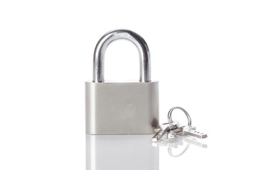 silver padlock isolated on the white background