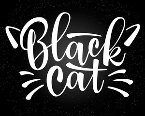 Vector lettering Black cat with cute cat whiskers