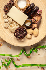 Spa setting with beauty treatment accessories