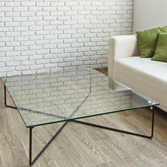 modern glass table in the loft interior