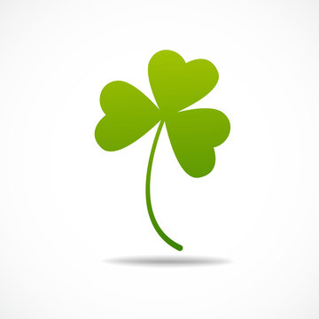 Three leaf irish clover icon. Bright green shamrock Isolated on white.